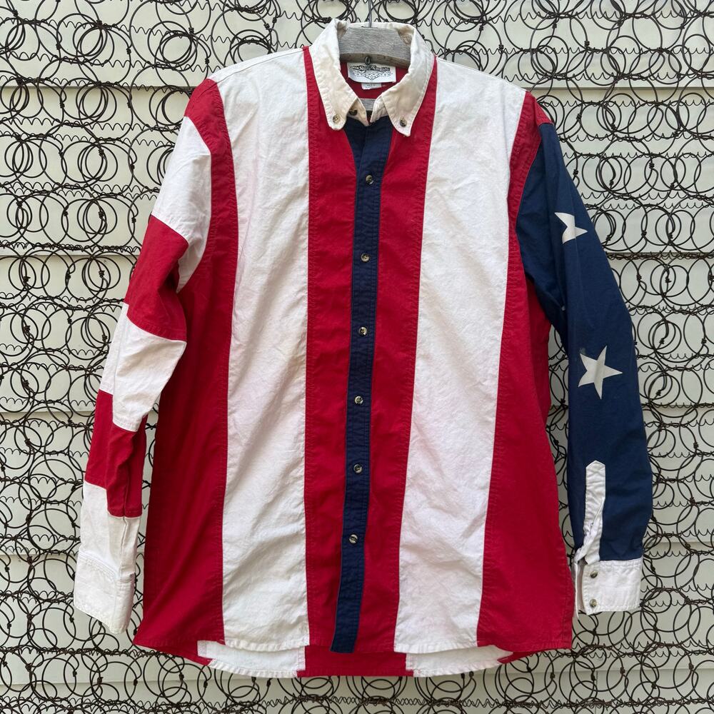 Vintage The San Angelo Collection American Flag Pearl Snap L/S Western Shirt XL